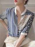 Elegant Stand Collar Geometric Print Single-Breasted Shirt for Lady