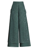 Women's Floral Leaf Jacquard High Slit Layered Pants