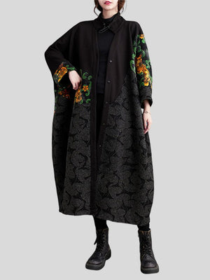 Vintage Jacquard Windproof Button Up Overcoat for Lady