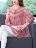 Women's Loose Floral Embroidery Lace Shirts