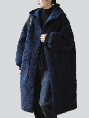 Women's Plain Long-sleeved Mid-length Faux Lambswool Coats