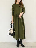 Winter Gentle Round Neck Long Sleeve A-Line Dress for Women