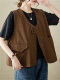 Women's Simple U Neck Oversized Cargo Vest with Pocket