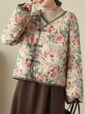 V-neck Printed Floral Winter Jackets for Women