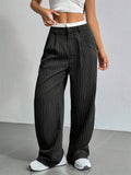 Casual High-Rise Spliced Striped Pants for Women