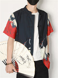 Men's Chinese Style Tang Suit Summer Printed Short Sleeve Shirt