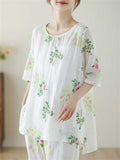 Female Lightweight Floral Leaf Embroidered Homewear Shirts