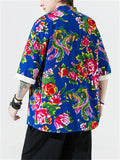 Male Flower Peacock Printed Short Sleeve Shirt