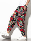 Chinese Style Fan & Dragon Print Harem Pants