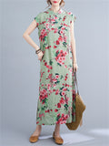 Mint Green Stand Collar Slim Fit Side Slit Print Qipao for Women