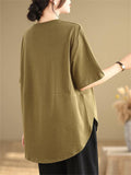 Plus Size Loose Side Split Solid Color T-shirts for Women