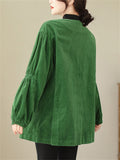 Women's Retro Fashion Green Corduroy Blazer Jacket