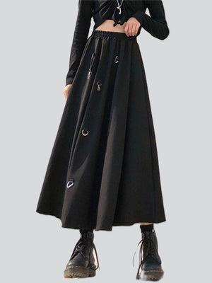 Black Gothic Style High Waist Metal Buckle Skirt for Women