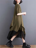 Lady Plus Size Irregular Retro Drawstring Pocket Dresses