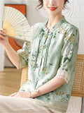 Women's Spring Blossoms Hanzi Print Chiffon Shirt