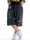 Gold Floral Pattern Wings Embroidered Men's Cropped Jeans