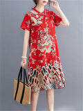 Women's Retro Dragon Print Chinese Style Knot Button Qipao