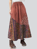 Women's Retro Splicing Embroidery Contrast Color A-line Skirt