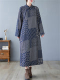 Women's Vintage Square Print Plush Liner Straight Long Dress