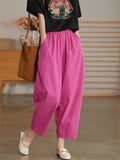 Comfy Elastic Waist Solid Color Pants for Women