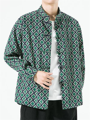 Male Trendy Autumn Winter Green Corduroy Plaid Jackets