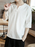 Male Auspicious Cloud Embroidered Button Trim Vintage Shirt