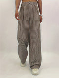 Female Leisure Black & Brown Plaid Wide Leg Trousers