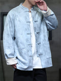 Men's Chinese Style Faux Suede Jacket with Bamboo Leaf Print