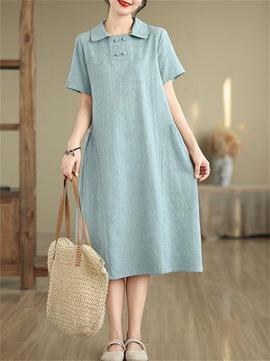 Elegant Lapel Short Sleeve Jacquard Dress for Women