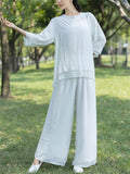 Female Solid Color Yoga Mditation Tai Chi Shirt Pants Set