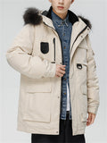 Men's Cargo Hooded Fur Collar White Duck Down Coats