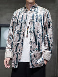 Autumn Chinese Style Men's Velvet Bamboo Print Jacket