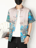 Men's Chinese Style Tang Suit Summer Printed Short Sleeve Shirt