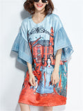 Women's Summer Cute Cartoon Print Lace Ruffled Sleeve Pullover Dress