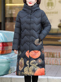 Warm Mid-length Hooded Printing Quilted Coats for Women