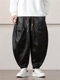 Men's Chinese Dragon Printed Ankle-tied Ice Silk Lantern Pants