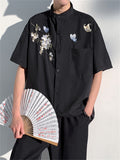 Men's Chinese Style Flying Butterfly Pear Flower Embroideried Shirt