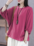 Women's Simple Oversized Crew Neck Batwing Sleeve Shirt