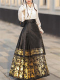 Women's Crane Cloud Pattern Horse Face Pleated Skirts