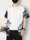 Men's Chinese Style Tang Suit Summer Printed Short Sleeve Shirt