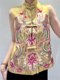 Women's Retro Stand Collar Tassel Button Phoenix Embroidery Vest