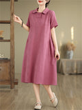 Elegant Lapel Short Sleeve Jacquard Dress for Women