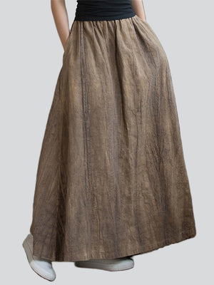 Women's Linen Cotton Elastic Waist Tie Dye Skirt