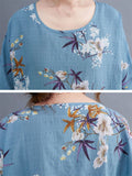 Female Bohemian Style Scoop Neck Half Sleeve Floral Print Shirt