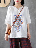 Ethnic Style Embroidered Women's Half Sleeve Shirts