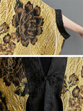 Luxury Golden Yellow Peony Jacquard Women's Long Coat