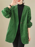 Women's Retro Fashion Green Corduroy Blazer Jacket