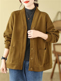 Women's Gentle Retro Single-Breasted Loose V Neck Jacket