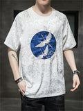 White Crane Embroidery Summer Round Neck T-shirt for Men