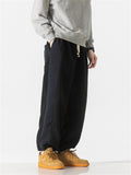 Men's Oversized Contrasting Color Ankle-tied Lamb Wool Pants